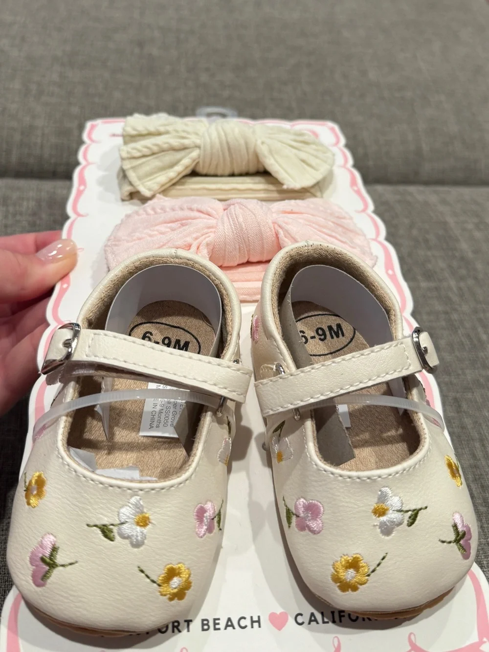 Baby Headband and shoes Set with Cream and Pink Bows